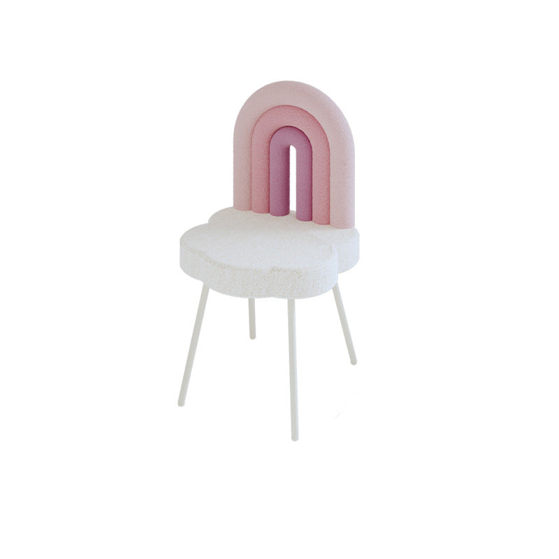 Contemporary Rainbow Lambswool Iron Vanity Stool with Backrest – Armless Bedroom Chair