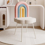 Contemporary Rainbow Lambswool Iron Vanity Stool with Backrest – Armless Bedroom Chair