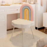 Contemporary Rainbow Lambswool Iron Vanity Stool with Backrest – Armless Bedroom Chair