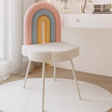 Contemporary Rainbow Lambswool Iron Vanity Stool with Backrest – Armless Bedroom Chair