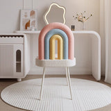 Contemporary Rainbow Lambswool Iron Vanity Stool with Backrest – Armless Bedroom Chair