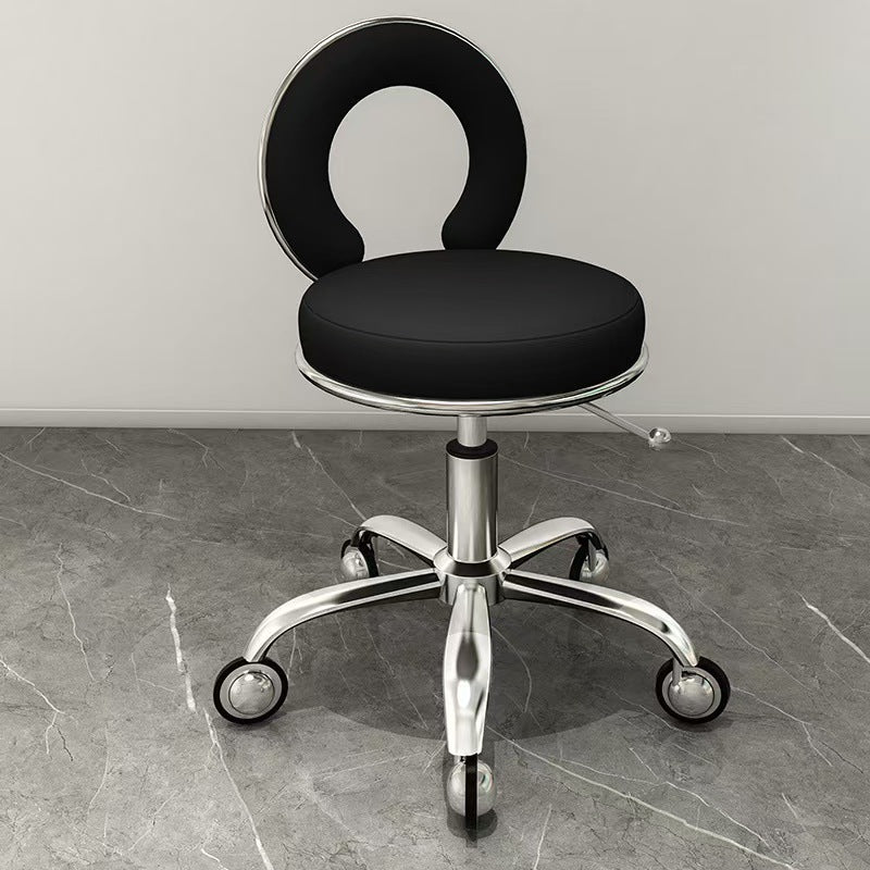 Contemporary Scandinavian Round Vanity Stool with Cushioned Seat, Electroplated Metal Frame, Armless Design for Bedroom