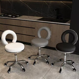 Contemporary Scandinavian Round Vanity Stool with Cushioned Seat, Electroplated Metal Frame, Armless Design for Bedroom
