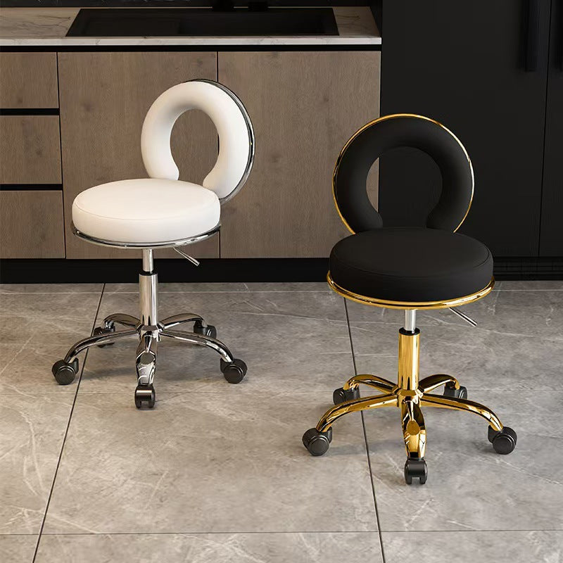 Contemporary Scandinavian Round Vanity Stool with Cushioned Seat, Electroplated Metal Frame, Armless Design for Bedroom