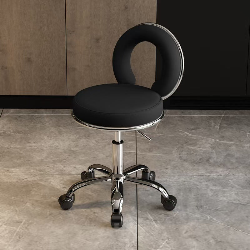 Contemporary Scandinavian Round Vanity Stool with Cushioned Seat, Electroplated Metal Frame, Armless Design for Bedroom