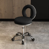 Contemporary Scandinavian Round Vanity Stool with Cushioned Seat, Electroplated Metal Frame, Armless Design for Bedroom