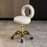 Contemporary Scandinavian Round Vanity Stool with Cushioned Seat, Electroplated Metal Frame, Armless Design for Bedroom