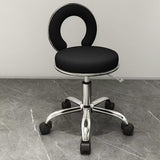 Contemporary Scandinavian Round Vanity Stool with Cushioned Seat, Electroplated Metal Frame, Armless Design for Bedroom