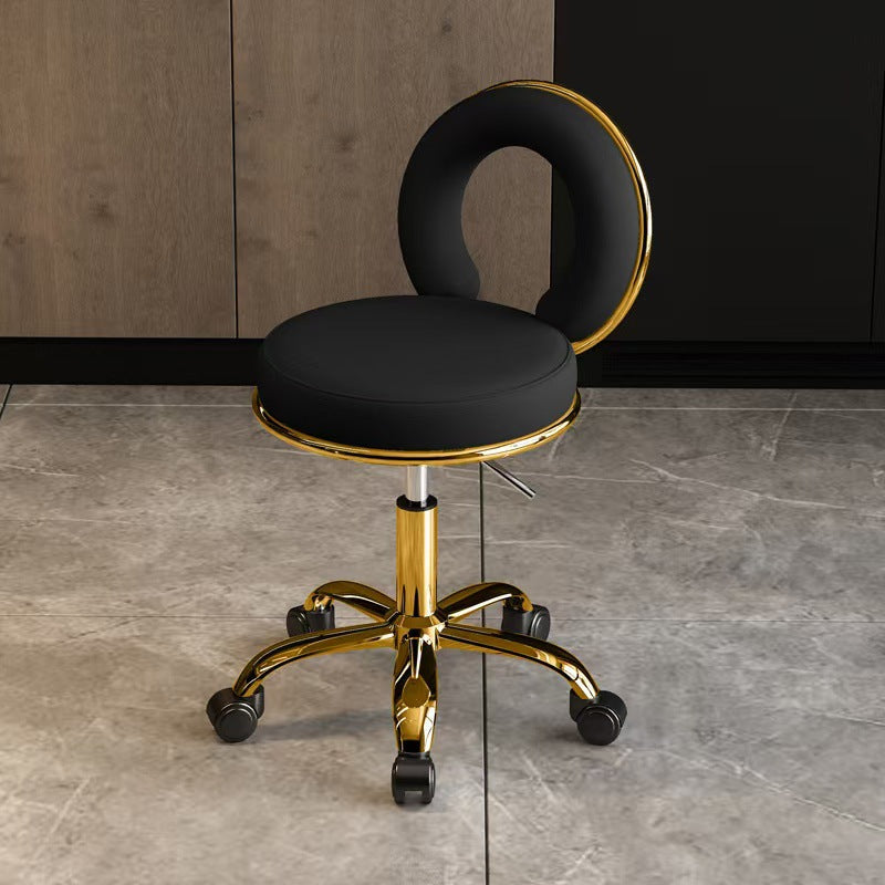 Contemporary Scandinavian Round Vanity Stool with Cushioned Seat, Electroplated Metal Frame, Armless Design for Bedroom