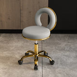 Contemporary Scandinavian Round Vanity Stool with Cushioned Seat, Electroplated Metal Frame, Armless Design for Bedroom