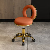 Contemporary Scandinavian Round Vanity Stool with Cushioned Seat, Electroplated Metal Frame, Armless Design for Bedroom