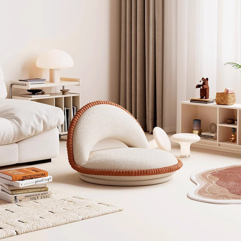 Traditional Japanese Rotatable Semi-Circular Plush Teddy Velvet Armless Chair with Foldable Multi-Layer Board and Tatami Backrest – Ideal Living Room Seating