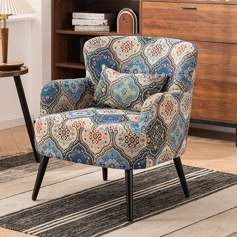 Traditional French-Style Carbon Steel & Solid Wood Fabric Sofa with Backrest and Armrests for Living Room
