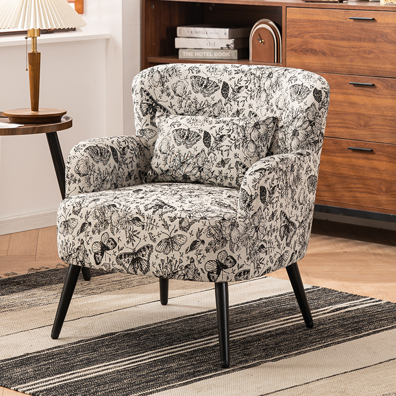 Traditional French-Style Carbon Steel & Solid Wood Fabric Sofa with Backrest and Armrests for Living Room
