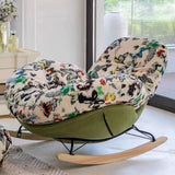 Nordic Contemporary Flannelette Recliner with Iron Frame and Solid Wood – Oval Curved Backrest and Armrests for Living Room