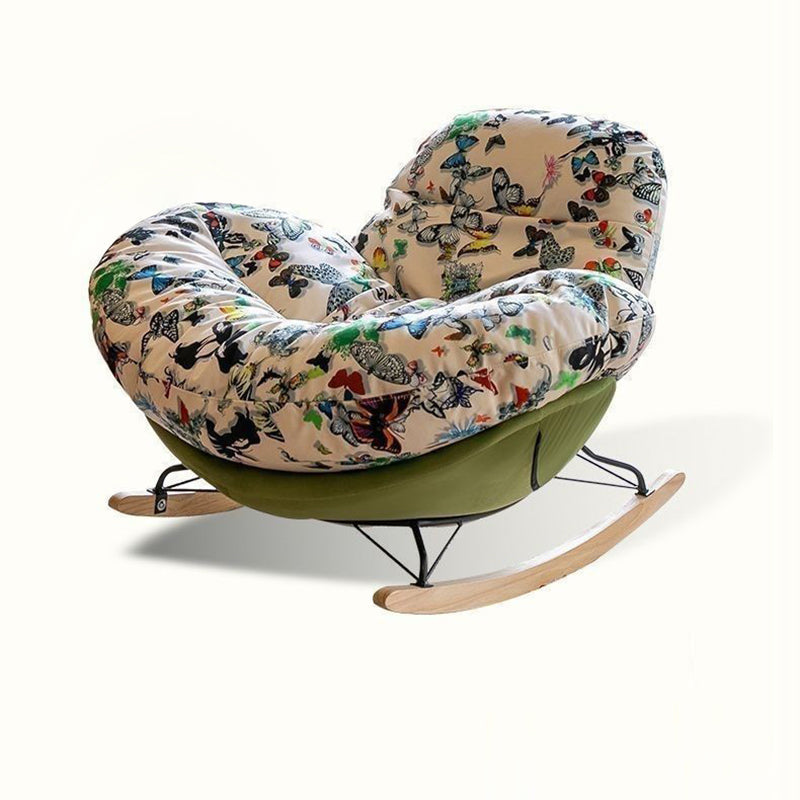 Nordic Contemporary Flannelette Recliner with Iron Frame and Solid Wood – Oval Curved Backrest and Armrests for Living Room