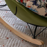 Nordic Contemporary Flannelette Recliner with Iron Frame and Solid Wood – Oval Curved Backrest and Armrests for Living Room