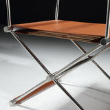 Modern Minimalist Square Cross Faux Saddle Leather Stainless Steel Dining Chair Backrest Armrest For Dining Room