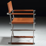Modern Minimalist Square Cross Faux Saddle Leather Stainless Steel Dining Chair Backrest Armrest For Dining Room