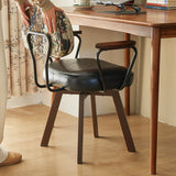 Contemporary Retro Faux Leather Swivel Desk Chair with Carbon Steel Frame, Sunflower Floral Design, Backrest & Armrests – Ideal for Study