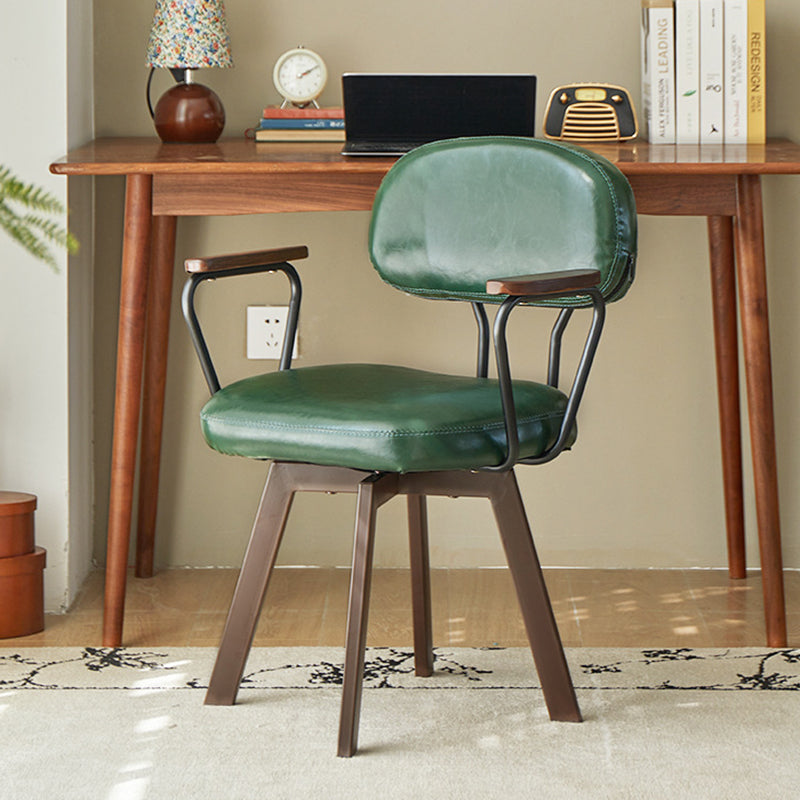 Contemporary Retro Faux Leather Swivel Desk Chair with Carbon Steel Frame, Sunflower Floral Design, Backrest & Armrests – Ideal for Study