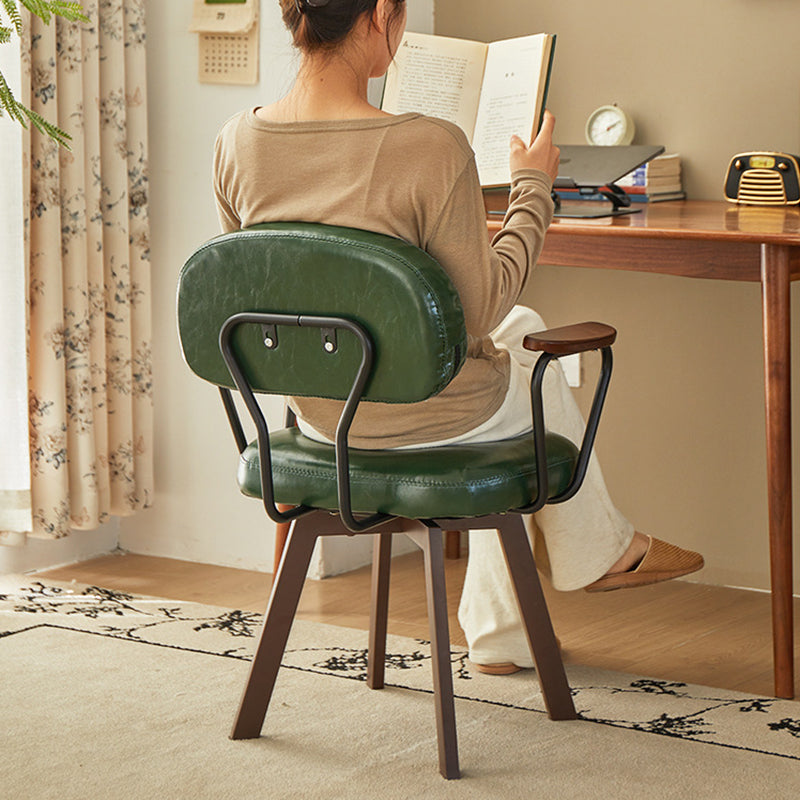 Contemporary Retro Faux Leather Swivel Desk Chair with Carbon Steel Frame, Sunflower Floral Design, Backrest & Armrests – Ideal for Study