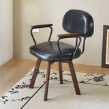Contemporary Retro Faux Leather Swivel Desk Chair with Carbon Steel Frame, Sunflower Floral Design, Backrest & Armrests – Ideal for Study