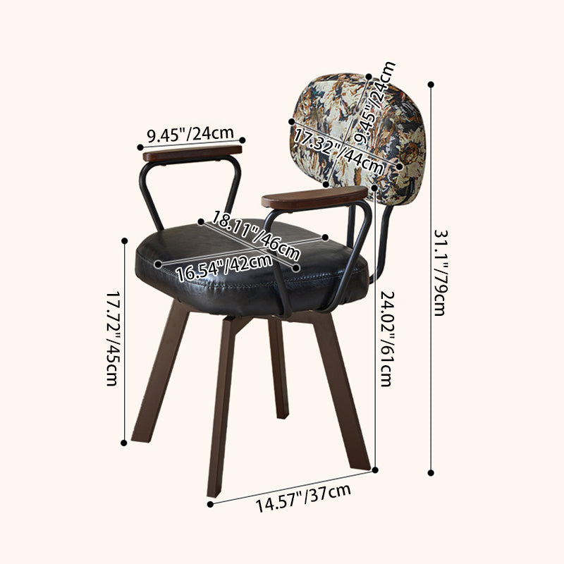 Contemporary Retro Faux Leather Swivel Desk Chair with Carbon Steel Frame, Sunflower Floral Design, Backrest & Armrests – Ideal for Study
