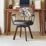 Contemporary Retro Faux Leather Swivel Desk Chair with Carbon Steel Frame, Sunflower Floral Design, Backrest & Armrests – Ideal for Study