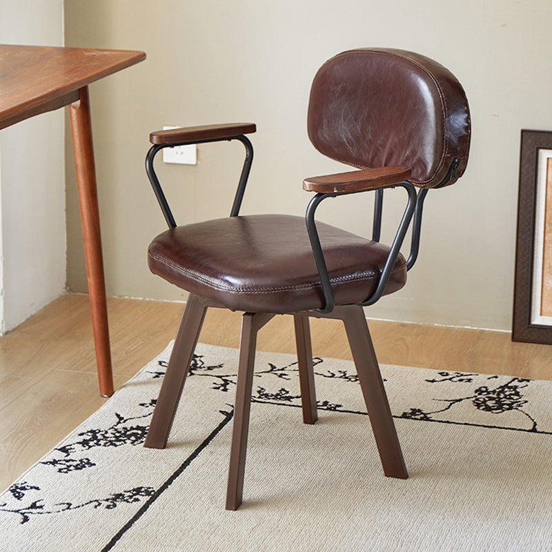 Contemporary Retro Faux Leather Swivel Desk Chair with Carbon Steel Frame, Sunflower Floral Design, Backrest & Armrests – Ideal for Study