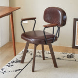Contemporary Retro Faux Leather Swivel Desk Chair with Carbon Steel Frame, Sunflower Floral Design, Backrest & Armrests – Ideal for Study