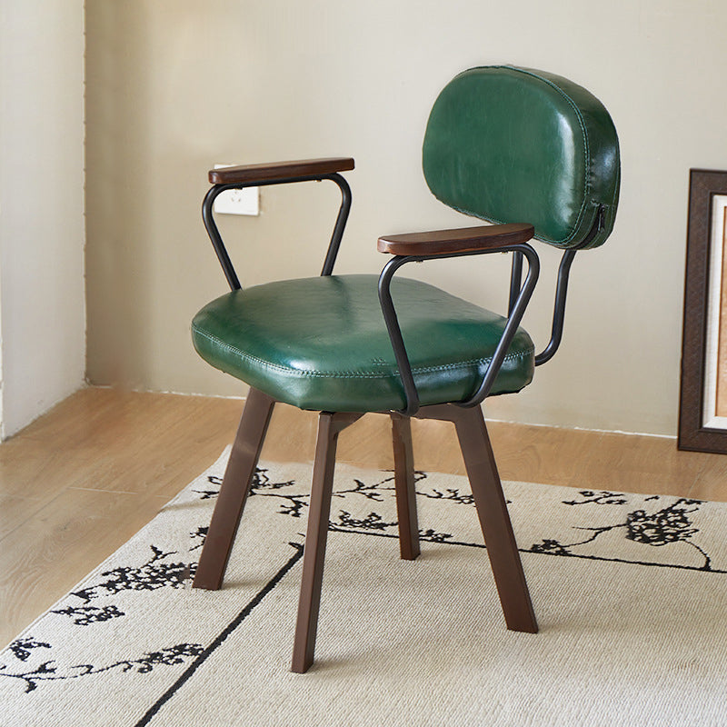 Contemporary Retro Faux Leather Swivel Desk Chair with Carbon Steel Frame, Sunflower Floral Design, Backrest & Armrests – Ideal for Study