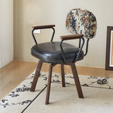 Contemporary Retro Faux Leather Swivel Desk Chair with Carbon Steel Frame, Sunflower Floral Design, Backrest & Armrests – Ideal for Study