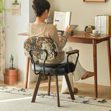 Contemporary Retro Faux Leather Swivel Desk Chair with Carbon Steel Frame, Sunflower Floral Design, Backrest & Armrests – Ideal for Study