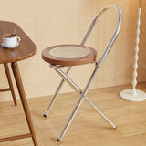 Traditional Japanese Round Arc Rattan Wood Iron Foldable Dining Chair Backrest Armless For Dining Room