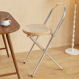 Traditional Japanese Round Arc Rattan Wood Iron Foldable Dining Chair Backrest Armless For Dining Room