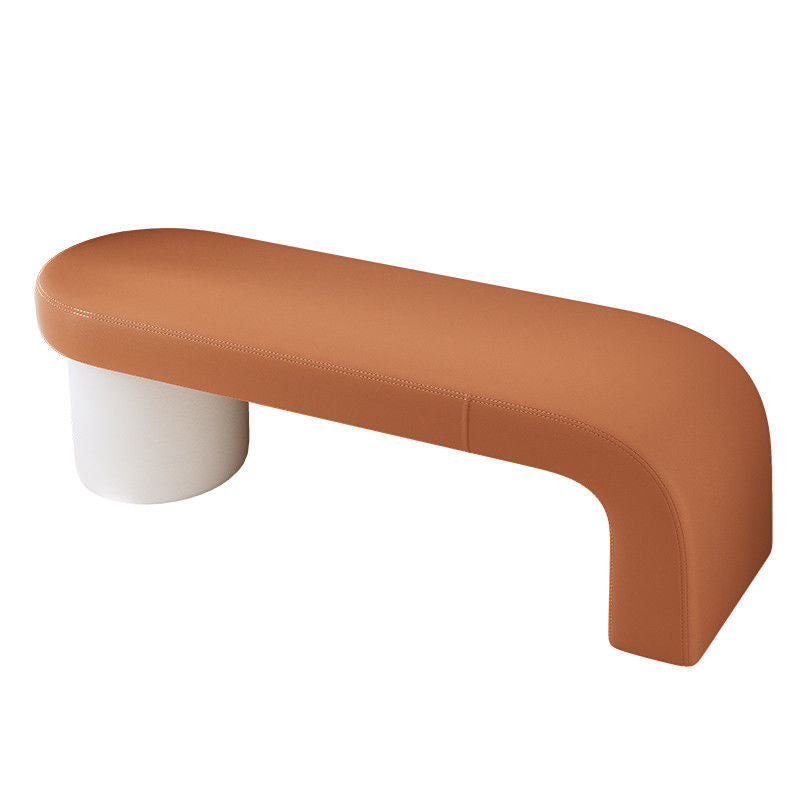 Contemporary Nordic Rectangular Cylinder Cat-Scratch Leather Bench in Solid Wood — Backless & Armless, Perfect Entryway Seating