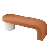 Contemporary Nordic Rectangular Cylinder Cat-Scratch Leather Bench in Solid Wood — Backless & Armless, Perfect Entryway Seating
