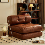 Traditional French Leather Sofa Backrest - Foldable, Oil-Waxed Finish, Iron Frame, Square-Cylinder Design, Armless for Living Room