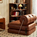 Traditional French Leather Sofa Backrest - Foldable, Oil-Waxed Finish, Iron Frame, Square-Cylinder Design, Armless for Living Room