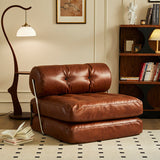 Traditional French Leather Sofa Backrest - Foldable, Oil-Waxed Finish, Iron Frame, Square-Cylinder Design, Armless for Living Room