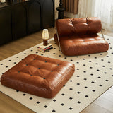 Traditional French Leather Sofa Backrest - Foldable, Oil-Waxed Finish, Iron Frame, Square-Cylinder Design, Armless for Living Room