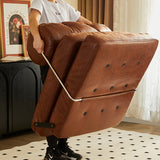 Traditional French Leather Sofa Backrest - Foldable, Oil-Waxed Finish, Iron Frame, Square-Cylinder Design, Armless for Living Room