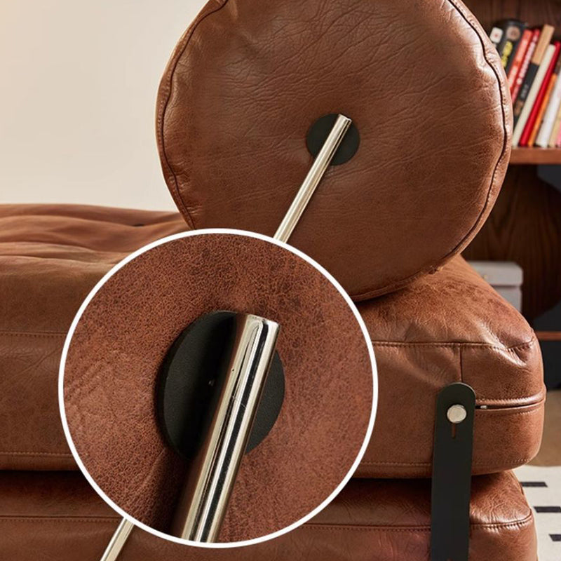 Traditional French Leather Sofa Backrest - Foldable, Oil-Waxed Finish, Iron Frame, Square-Cylinder Design, Armless for Living Room
