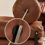 Traditional French Leather Sofa Backrest - Foldable, Oil-Waxed Finish, Iron Frame, Square-Cylinder Design, Armless for Living Room