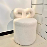 Contemporary Nordic Cream Lambswool Vanity Stool – Solid Wood, Cylinder-Bow Backrest, Bedroom-Ready