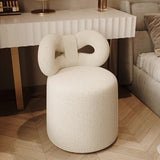 Contemporary Nordic Cream Lambswool Vanity Stool – Solid Wood, Cylinder-Bow Backrest, Bedroom-Ready