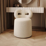 Contemporary Nordic Cream Lambswool Vanity Stool – Solid Wood, Cylinder-Bow Backrest, Bedroom-Ready