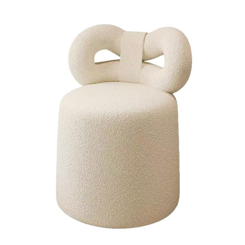 Contemporary Nordic Cream Lambswool Vanity Stool – Solid Wood, Cylinder-Bow Backrest, Bedroom-Ready