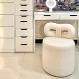 Contemporary Nordic Cream Lambswool Vanity Stool – Solid Wood, Cylinder-Bow Backrest, Bedroom-Ready